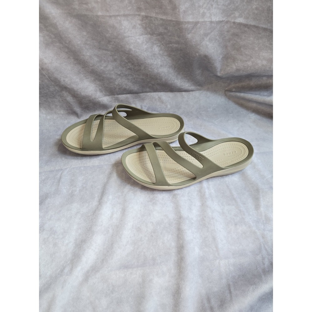 Crocs Swiftwater Sandals Tan & Brown Womens Size 8 Strappy Slip On Slides - Picture 3 of 7